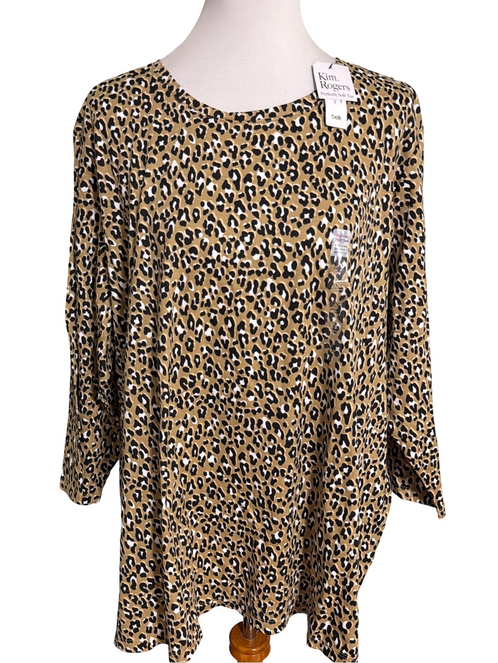 Kim Rogers Leopard Print Dolman Top Tan Black